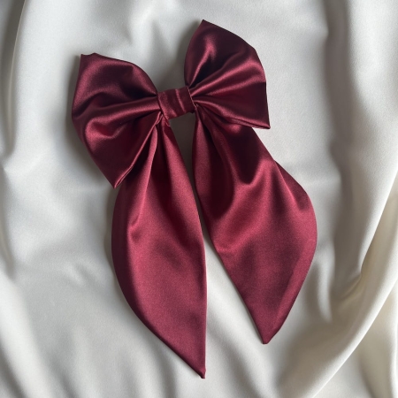 Bordowa satynowa kokarda do włosów BOMOYE