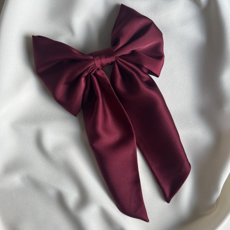 Jedwabna bordowa kokarda do włosów