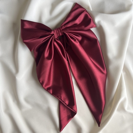 bordowa satynowa kokarda do włosów