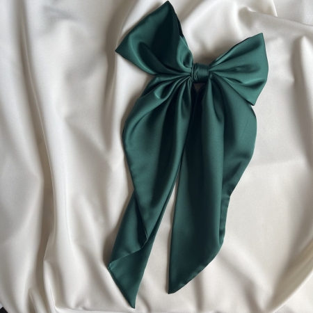 Ciemnozielona jedwabna kokarda do włosów