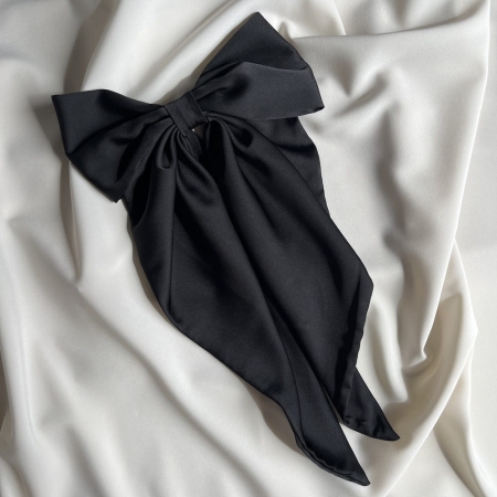 czarna jedwabna kokarda do włosów