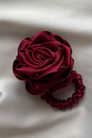 Jedwabna gumka z różą bordowa