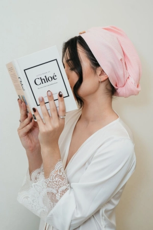 rozowy pastelowy turban do wlosow