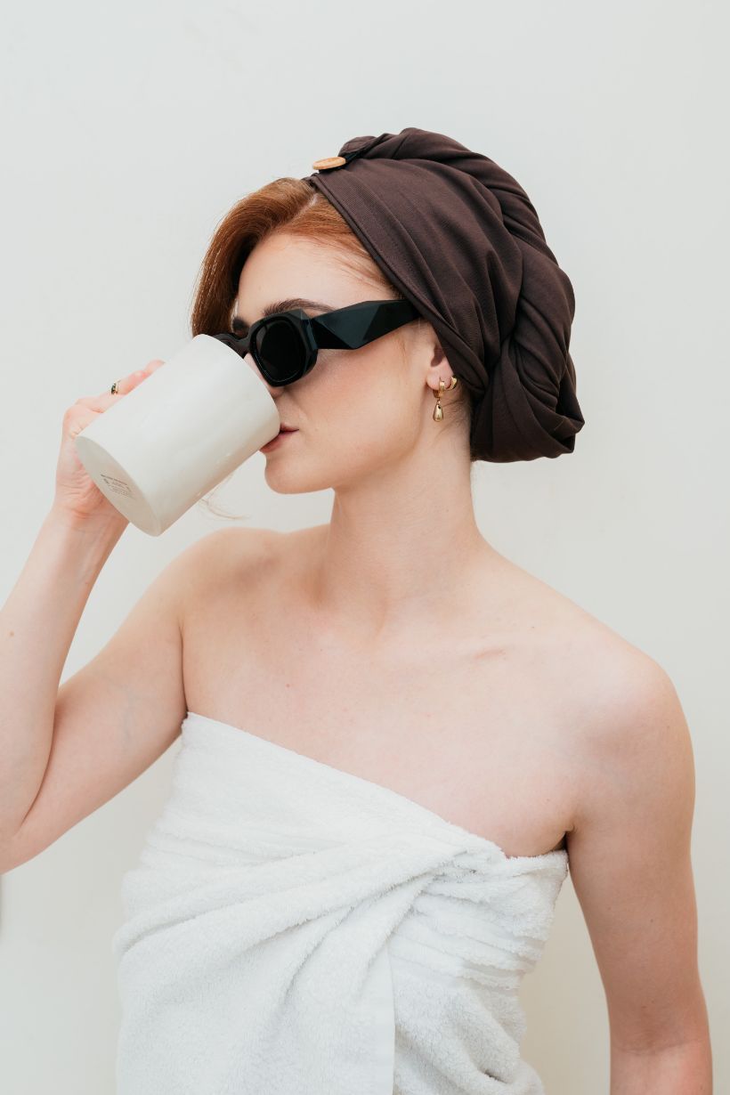 brązowy turban bawełniany do suszenia włosów