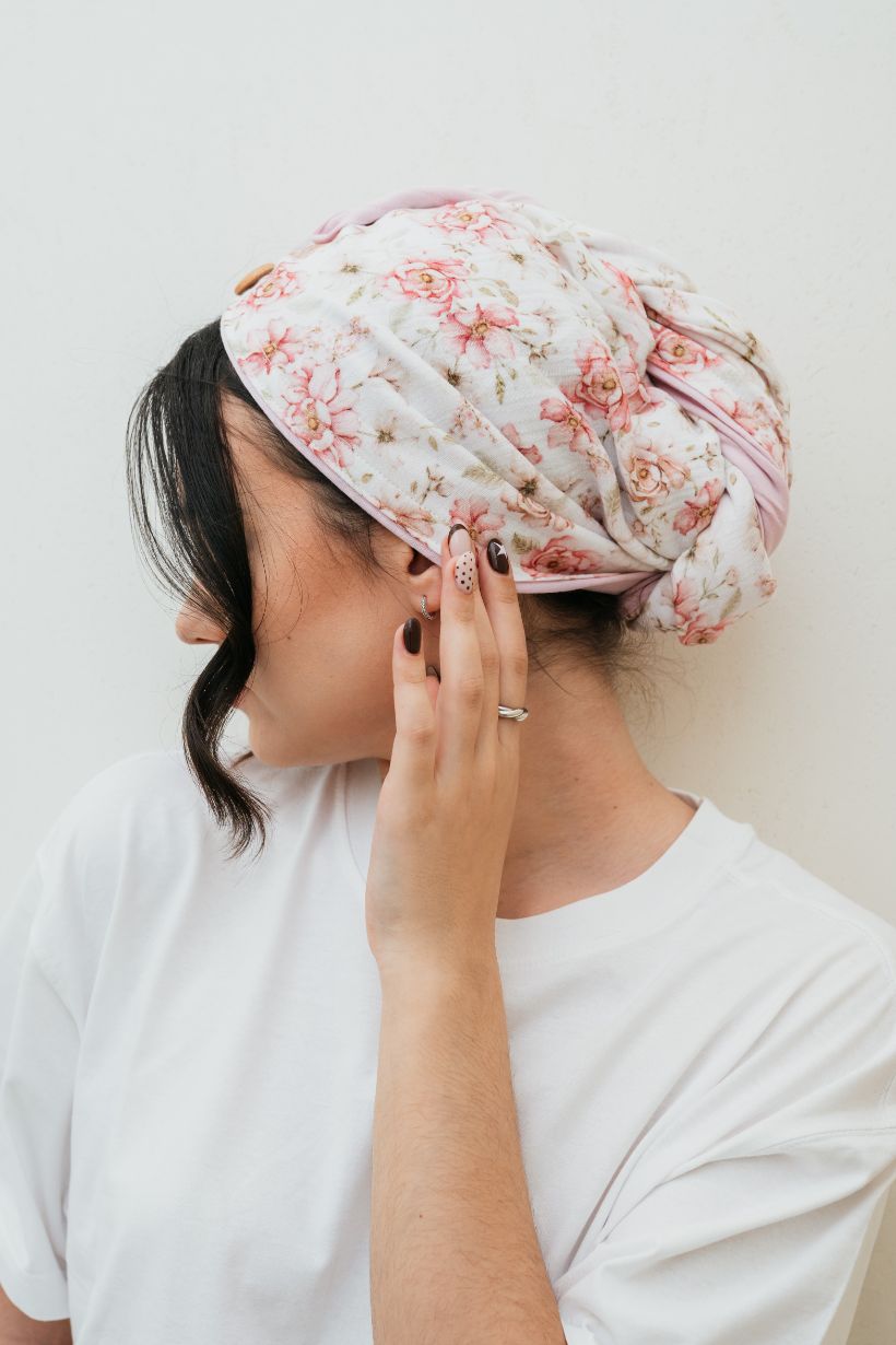 muslinowy turban do wlosow we wzorki